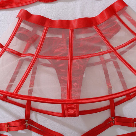 Women Erotic Set Mesh Lingerie 3 Pieces See Through Cage Skirt Garter Harness Exotic Hollow Out Party Club Sexy Underwear