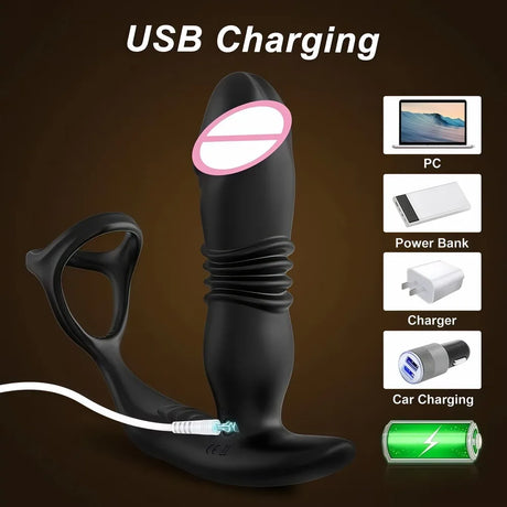 Remote Control Anal Telescopic Vibrator Male Thrusting Prostate Massager Penis Cock Ring Butt Plug Sex Toy for Adult For Gay