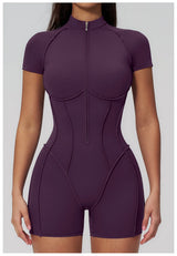 2026 Yoga Bodysuit Short Sleeves Women Tracksuits Gym Zipper Jumpsuits Sports Workout Rompers Fitness One-piece Suit Activewear