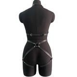 Women Sexy Leather Lingerie Cage Bra Straps Leg Harness Set BDSM Fetish Clothing Bra Bondage Harness Gothic Erotic Rave Outfit