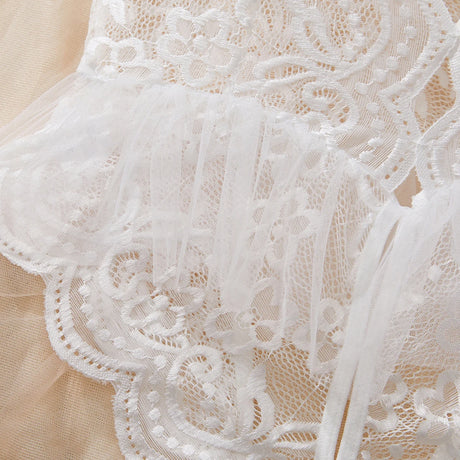 Sexy White Lace Bodysuit: Crotchless & Backless Teddy Lingerie Set, Sheer Hollow Out Party Costume for Women