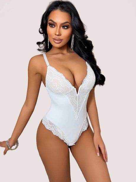 Soft Bodysuit Silky Touch Layer Bodysuits 2 Layers Shapewear Open Crotch Jumpsuit Soft Smooth Body Shaper Lace Bodysuits