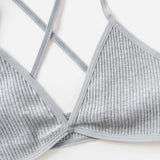 2Pcs/Set Ribbed Cross Back Triangle Bralette Set Women Spaghetti Strap Breathable Daily Bra Wireless Casual Daily Lingerie S-L