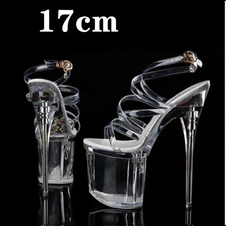 New Sexy Versatile Fashion Women's Shoes 15cm Thin Heel Transparent Catwalk High Heels Crystal Sandals Model Performance Shoes