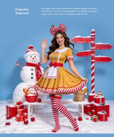 Gingerbread Woman Cosplay Costume for Women Christmas Halloween Masquerade Party Dress Set Stage Performance Fancy Outfit