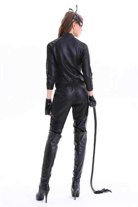 Black PU Cat Costume for Adult Halloween Carnival Party Catsuit DJ Bodysuit Women Ladies Gifts Stage & Dance Wear Cat Girl Suits
