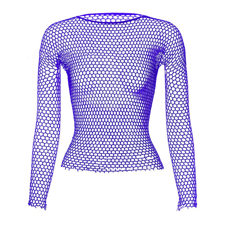 Womens Sexy Mesh Long Sleeve Fishnets Top Sexy Long Sleeved Fishing Net Top Female T-shirts Crop Soft Top