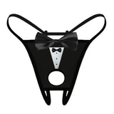 Men's Sexy Bow Decoration Thong Underwear with Fun Printed Breathable Soft Hollow Out Underwear