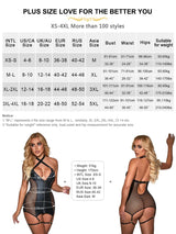 Comeondear Black Halter Lingerie Mini Dress Leather Mesh Suspenders Nightgown Sexy Deep V Babydoll Pajamas Plus Size Sleepwear
