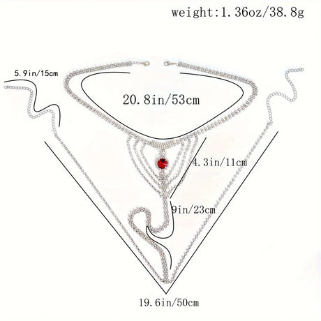 Bikini Body Chain Sexy Nightclub Rhinestone Underwear Chain Round Ruby
