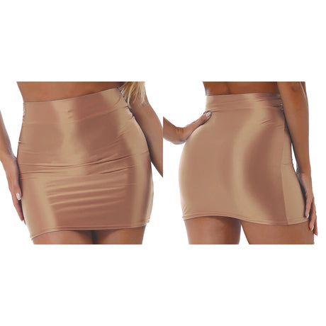 Womens Glossy Two-piece Outfit Oil Shiny Smooth High Waist Mini Skirt with Tank Top Nightclub Rave Outfit Pole Dancing Clubwear
