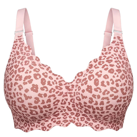 Bras for Women No Underwire Scalloped Wireless Push Up Bra Seamless Full Coverage Supportive Plus Size Tshirt Bra, Soft Breathable Comfortable Bralette, Leopard & Polka Dot Print Ice Silk Bra