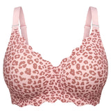 Bras for Women No Underwire Scalloped Wireless Push Up Bra Seamless Full Coverage Supportive Plus Size Tshirt Bra, Soft Breathable Comfortable Bralette, Leopard & Polka Dot Print Ice Silk Bra