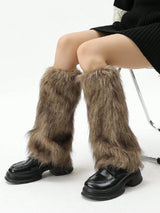 Furry Leg Warmers Women Sweet Lolita Leather-Buckle Plush Leg Covers Y2k Hottie Subculture JK Long Socks Punk Gothic Foot Covers