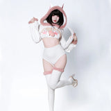 SENMHS Original Japanese Sweet Lolita Cat Girl Cosplay Set Women Kawaii Cat Paw Bikini with Hooded Bodysuit Photo Shoot Hallowee
