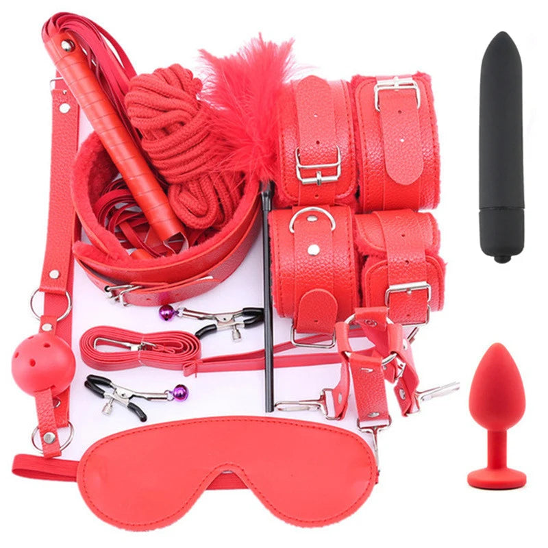 Adult Game Sex Products BDSM Bondage Set Metal Anal Plug Fox Tail Handcuffs Whip Gag Sex Shop Erotic Sex Toys For Couples Women