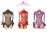Sexy Fishnet Bodystocking Long Sleeve Bodysuit for Women Plus Size 5XL 2 Piece Lace Trim Open Crotch Teddy Lingerie