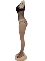 European American Lingerie Sexy Mesh Outfit Hollowed Out Mesh Through Vertical Sexy Mesh Fishnet Stripe Open Crotch One Piece