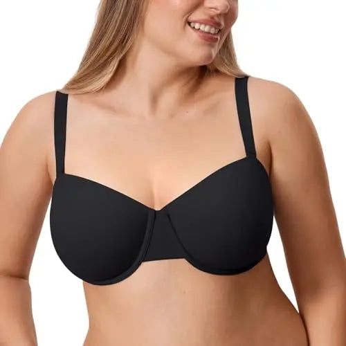 DELIMIRA Women Bras Underwear Push Up Inbarely Plus Balconette Bra Plus Size Full Coverage Seamless Unlined Underwire Bras