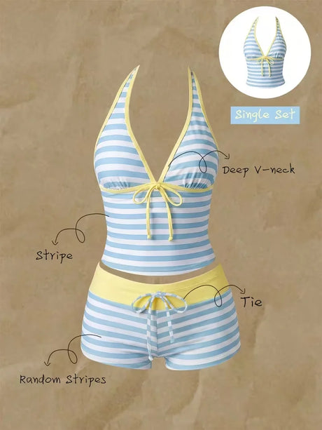 Women Triangle Bikini Set Halter Tie-Up Two Piece Swimsuit Thong Bottom Bathing Suit Beachwear