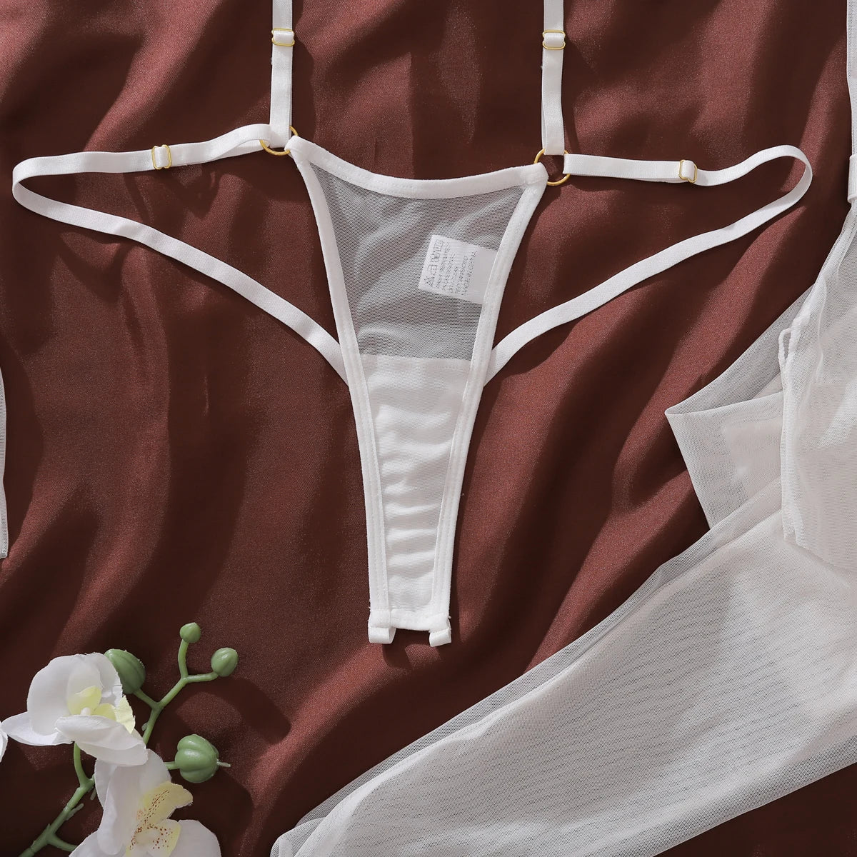Ellolace Willowy Sexy Lingerie Exclusive Strapless Half Cup Bodysuit Seductive Open Crotch 5PC Body Set See Through Dancer Kit