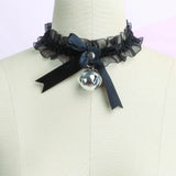 Gothic Lace Bow Bell Pendant Necklace with Butterfly Necklace Cute Collar for Women Fashion Jewelry Accessories Goth Necklace