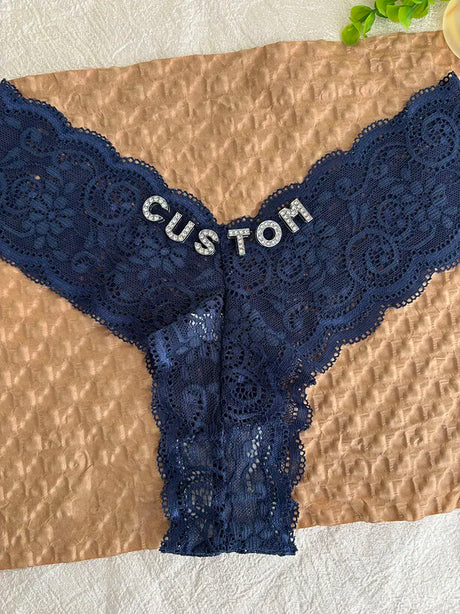 Personalized Text Custom Thong Customization Name Crystal Letters Panties Sexy Lace Underpants for Woman Wife Girlfriend Gift