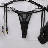 Seductive Women's Lingerie Set Tempted Multi Straps Bandage Bra Garter Belt Panty with Stockings See Through Mesh Underwear