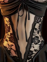Sexy Crotchless Lingerie Women Lace Hollow Bodysuit Pajamas Teddy Babydolls Deep V Open Bra Porn Underwear Dress Erotic Costumes