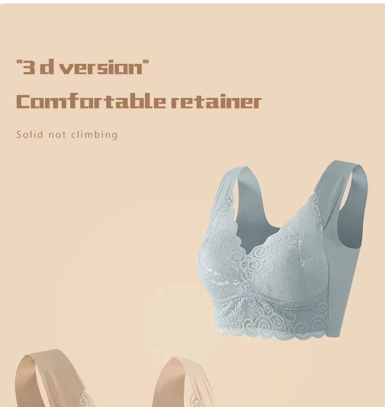 WomenBeautiful Back Bra Large Size Fat Mm Bra Gathered and Traceless Thin Cotton Strapless Underwear Without Steel Ring Vest
