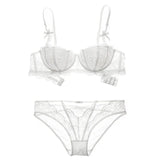 French Red 1/2 Cup Sexy Bra Set Lace Flowers Embroidery Women Underwear Push Up Brassiere and Panties Garter 3 Pieces Sets