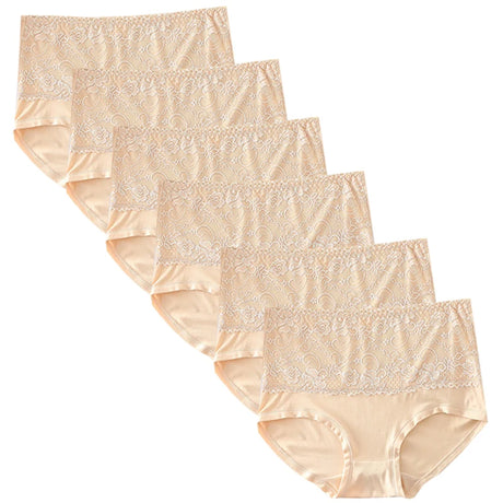 6pcs Women's Panties High Waist Underwear Large Size Fashion Girls Briefs Plus Size Breathable Lace Panty Female Lingerie