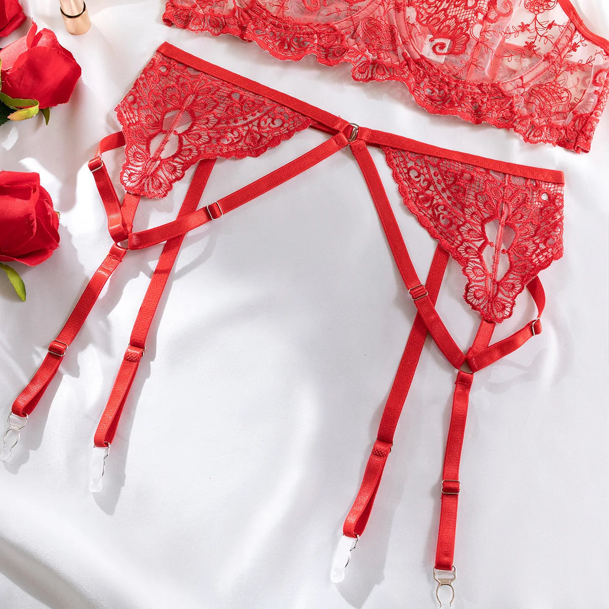 Krasapt New Embroidery 3 Items Sexy Lingerie Set Intimates Porn Female Underwear Uncensored Red Erotic Lingerie Sex Shop