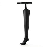 White Sexy Stiletto Heel Belt Buckle Over The Knee Boots Big Size 41-46 Pu Leather Thigh High Boots Shoes