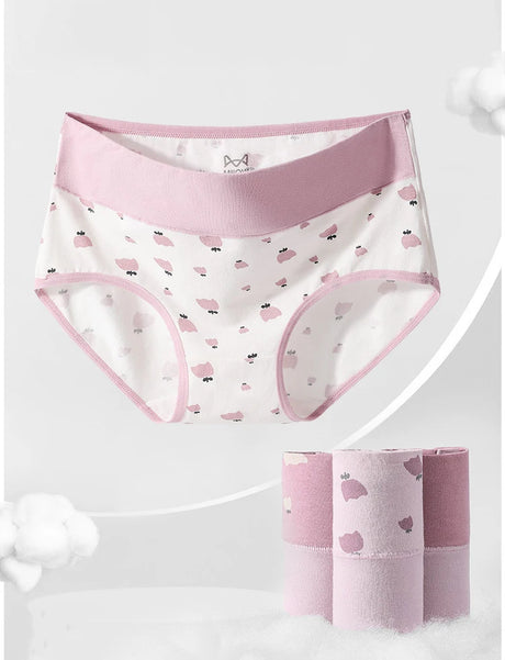 4Pcs Cotton Women Panties Breathable Underwear Fashion Print Ladies Briefs Slim Soft Underpants High-Rise Sexy Ladies Lingerie