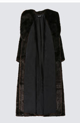 Nerazzurri Autumn Winter Extra Long Thick Warm Brown Fluffy Faux Mink Fur Coat Women Luxury Elegant Chic Furry Overcoat 2024