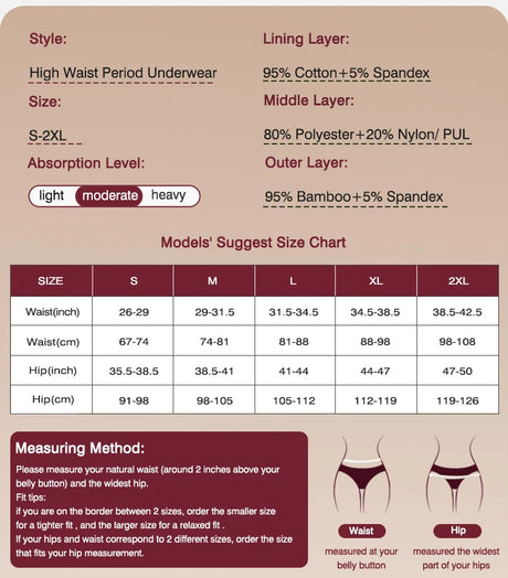 Moonful Women's Menstrual Panties High Waist Leak Proof 4 Layer Breathable Lace Period Underwear Girls Absorbent Brief
