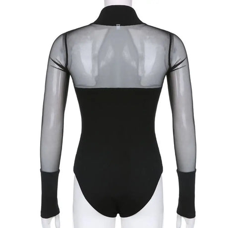 Fashion High Collar Long Sleeve Jumpsuit Translucent Simple Romper Shorts Female Clothes Slim Fit Lace Bottoming Shirt Female