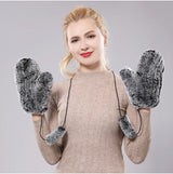 Hot Sale Women's 100% Natural Rabbit Fur Winter Gloves Warm Knit Thick Thermal Mittens Soft Real Fur Outdoor Cold Weather Glove