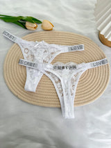 Custom Rhinestone Letter Name Thong Sexy Lace Panties Low-Rise Crystal Letter G-string Personalized Gift Wife Lover Anniversary