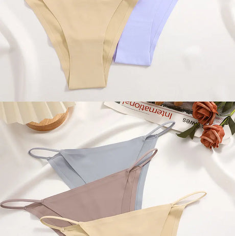 FINETOO 6Pcs/Set Ice Silk Sexy Briefs Thong Seamless Triangle Pants Women Panties Low Waist T-back Underwear Female Lingerie