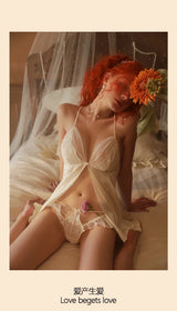 Home Temptation Pure Pajamas Panties Two-Piece Set Front Buckle Lace Nightgons Sexy Lingerie Beauty Back Suspenders Nightdress