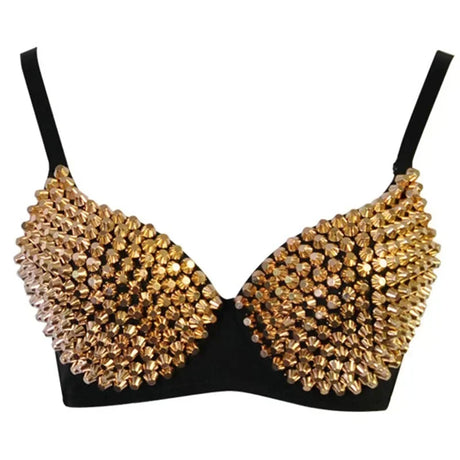 Silver Gothic Bra Top Rivets Punk Rave Bralette Lingerie Sexy Push Up Brassiere Nightclub Party Bar Hot Fashion Women Bras