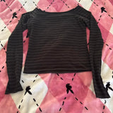 Womens Fall Basic Crop Tops Long Sleeve Off Shoulder Striped Print Slim Fit T-shirts