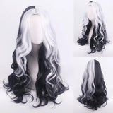 Cosplay Halloween Party Wigs CRUELLA Deville De Vil Black White With Bangs Short Bob Hair for Women Heat-Resistant Synthetic Wig