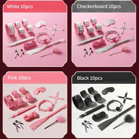 Exotic Bed Set Kits Exotic Toys Adults Games Leather Handcuffs Whip Gag Nipple Clamps Women Products