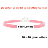 Sexy Rhinestone Letters Hotwife Collar Choker for Women Men DIY Customized Necklaces Pink Suede Leather Cosplay Jewelry Gift