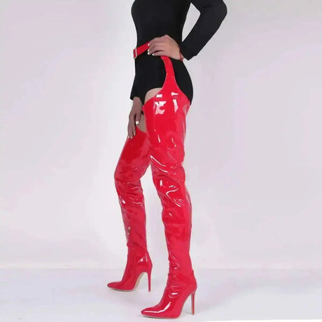 White Sexy Stiletto Heel Belt Buckle Over The Knee Boots Big Size 41-46 Pu Leather Thigh High Boots Shoes