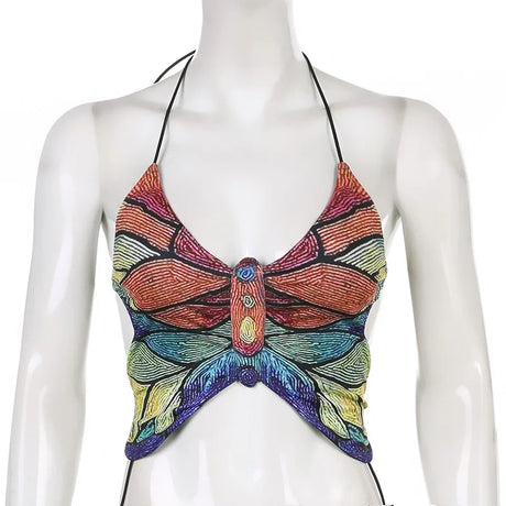 Hot Butterfly Jeans Crop Top Backless Strap Camis Sexy Lingerie Bow Bra Women Beach Mini Vest Butterfly Tank Tops Party Clubwear