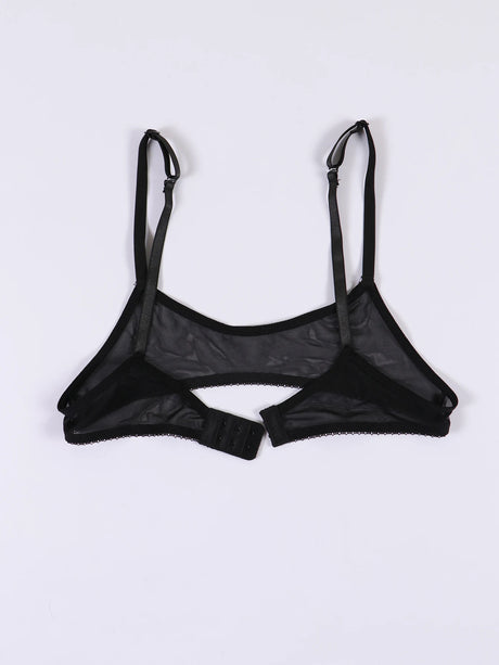 Ladies' sexy 1/4 Cup Mesh Bra, Sheer Wireless Breathable Balconette Bralette Top
